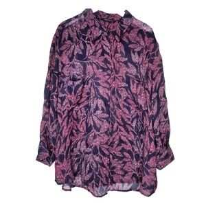 Peruvian Connection Long Sleeve‎ Button Up Shirt XL Sheer Floral Multicolor